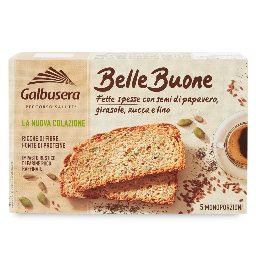 Хлебцы с семенами мака, подсолнечника, тыквы и льна Galbusera 200 г, Bellebuone colazione semi vari 200 g