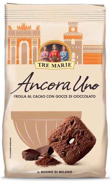 Печенье песочное шоколадное с каплями шоколада Tre Marie 315 г, Ancora Uno Cacao con gocce 315 g