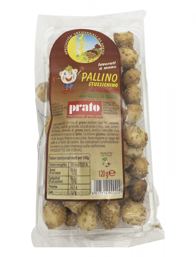 Гриссини шарики с кунжутом 120 г, Pallino stuzzichino al sesamo Prato 120 gr.