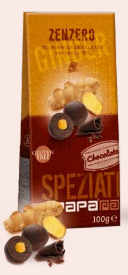Имбирь в темном шоколаде 70% 100 г, Cubetti di zenzero ricoperti di cioccolato fondente al 70%, Papa, 100 g